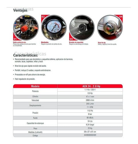 Compresor Krafter 50 LT 2.5 HP